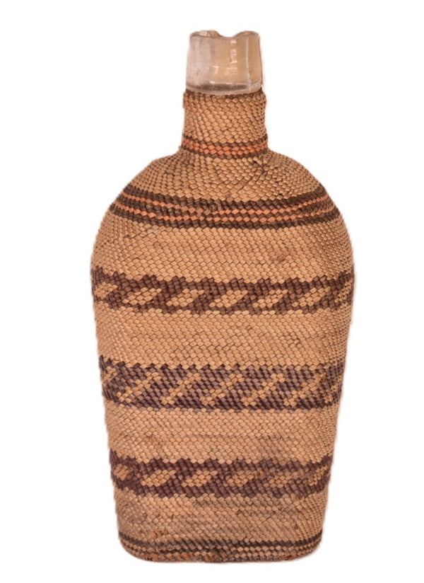 Makah Basket over glass flask / bottle