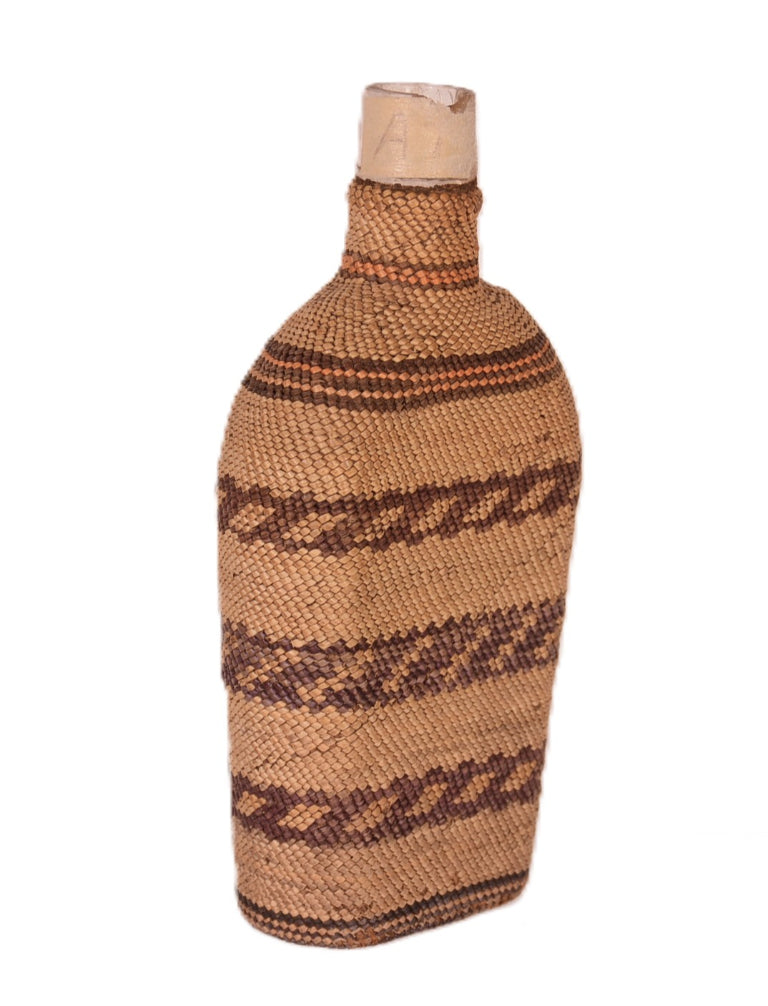 Makah Basket over glass flask / bottle