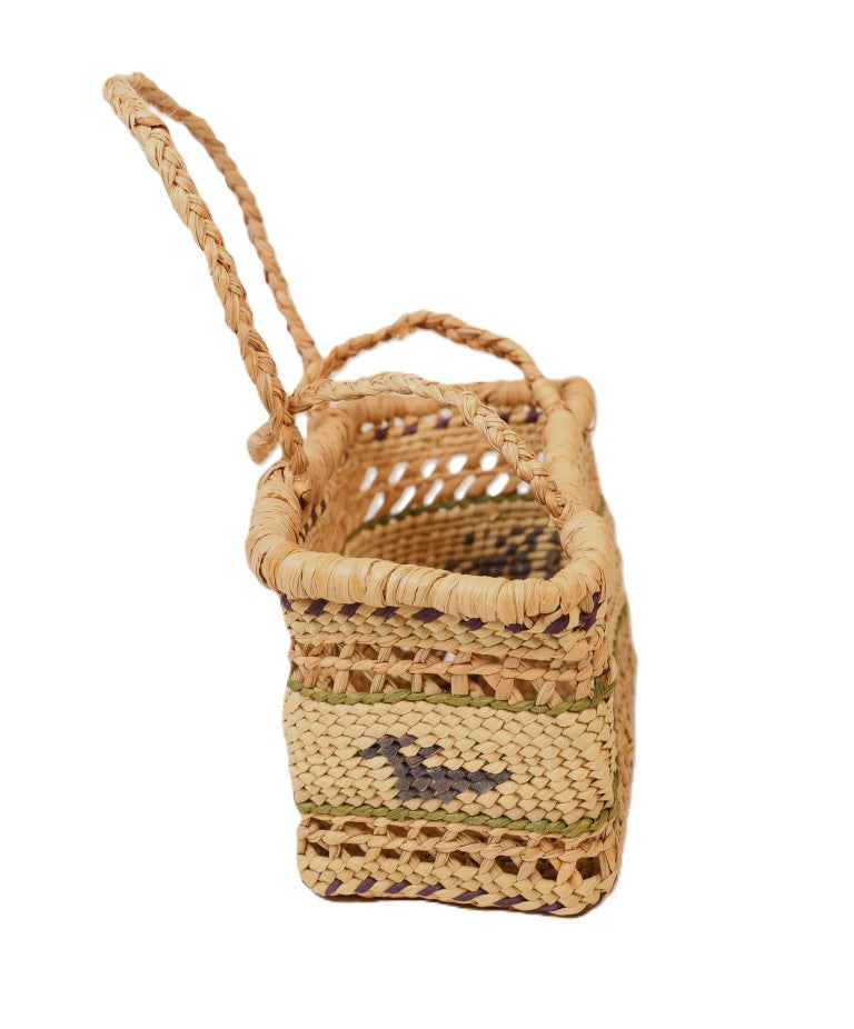 Handsome Miniature Nootka Market Basket with Whale and Bird Motifs