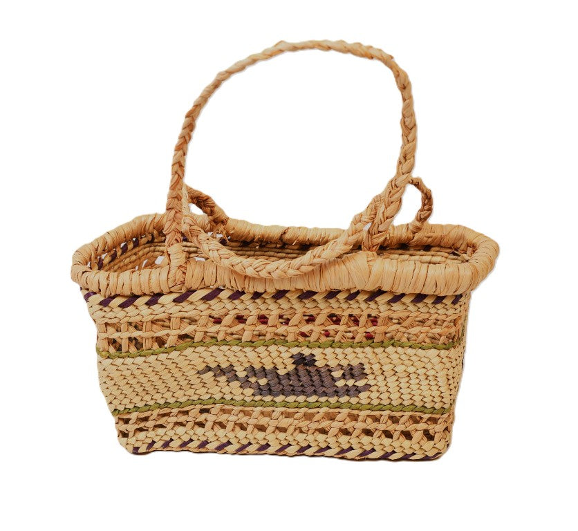 Handsome Miniature Nootka Market Basket with Whale and Bird Motifs