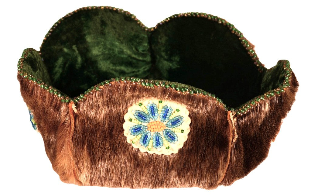 Athabascan Beaded Fur Hide Bowl