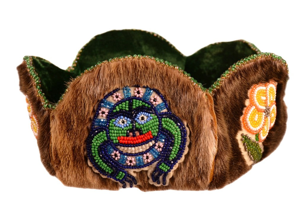 Athabascan Beaded Fur Hide Bowl