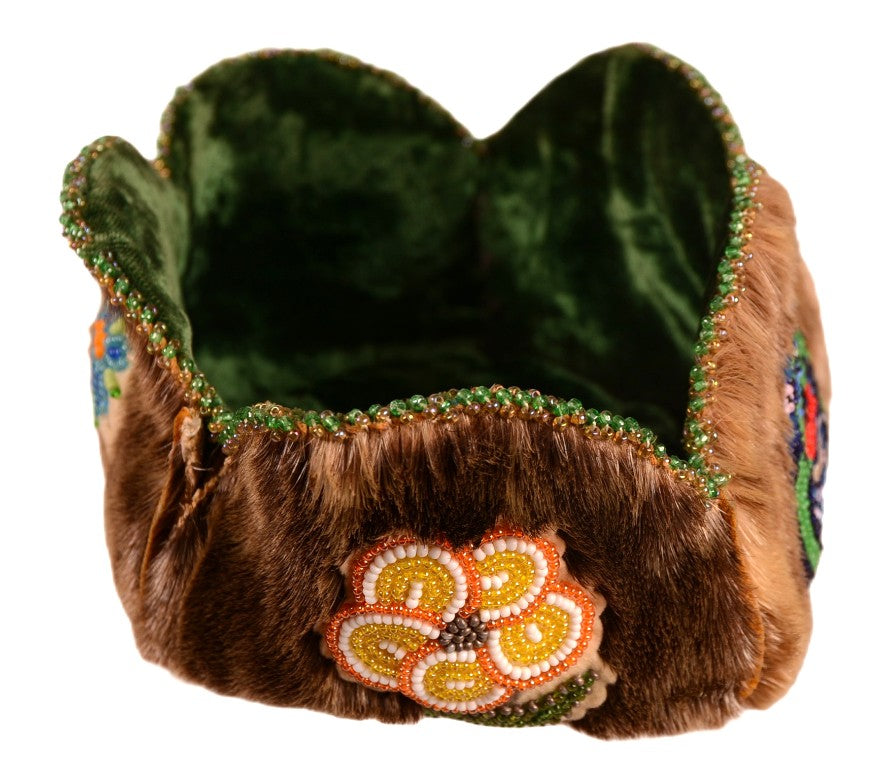 Athabascan Beaded Fur Hide Bowl