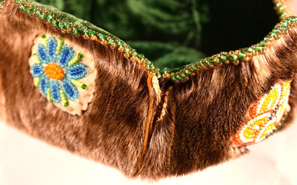 Athabascan Beaded Fur Hide Bowl