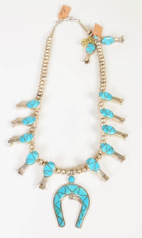 Navajo inlay Squash Blossom Necklace and Earrings SET