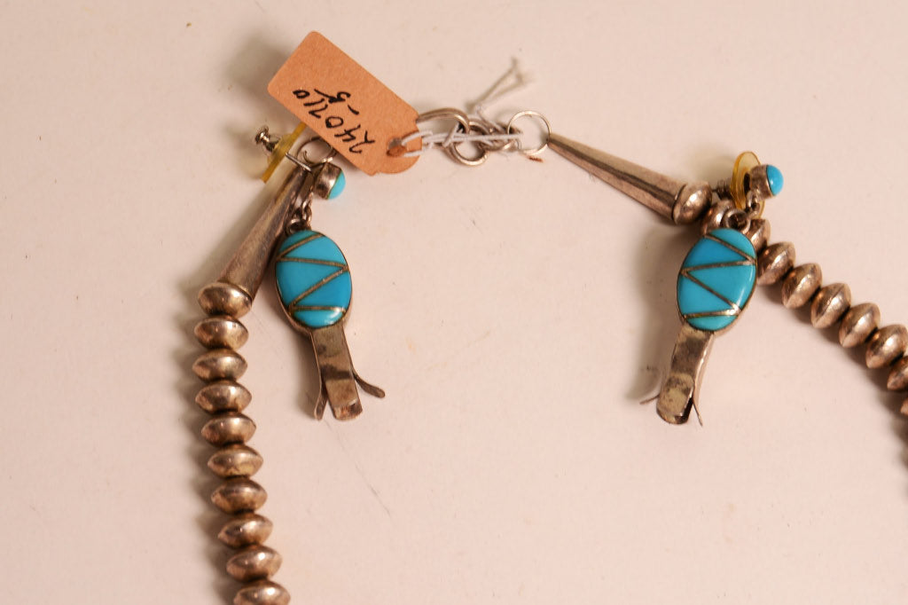 Navajo inlay Squash Blossom Necklace and Earrings SET