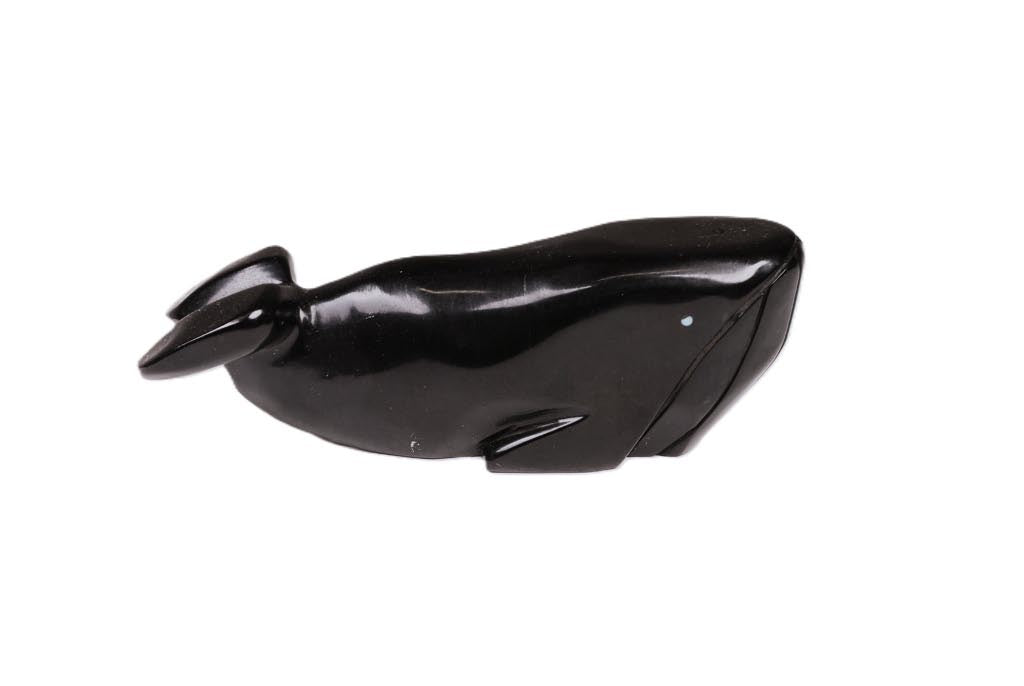 Zuni Baleen Whale Fetish: Carved of Jet,  signed E. Chavez
