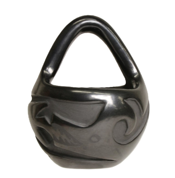 Santa Clara Pueblo Basket Pottery with Handle By Madeline Naranjo