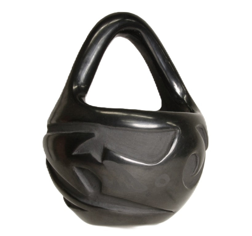 Santa Clara Pueblo Basket Pottery with Handle By Madeline Naranjo