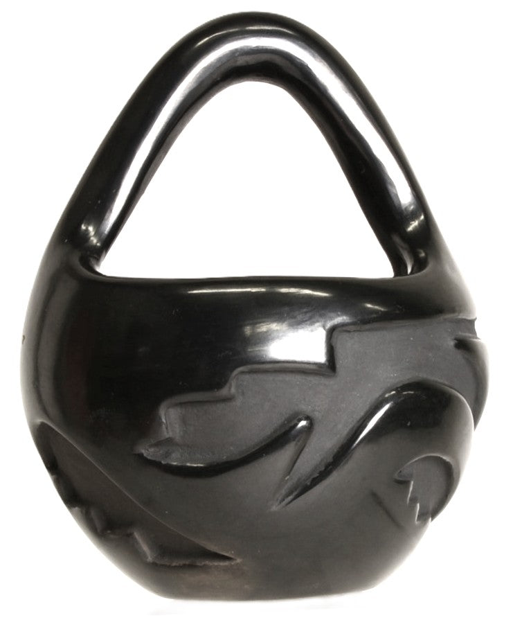 Santa Clara Pueblo Basket Pottery with Handle By Madeline Naranjo