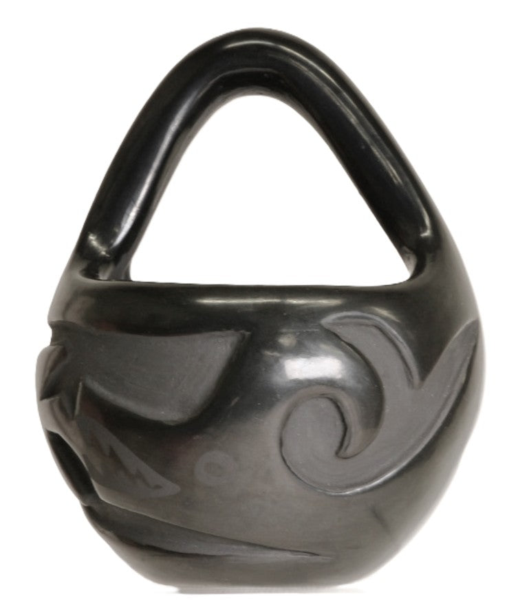 Santa Clara Pueblo Basket Pottery with Handle By Madeline Naranjo