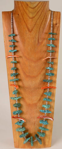 Navajo Heishi Necklace with polished Turquoise nuggets and carved and polished Shell