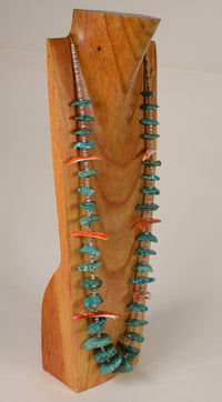 Navajo Heishi Necklace with polished Turquoise nuggets and carved and polished Shell