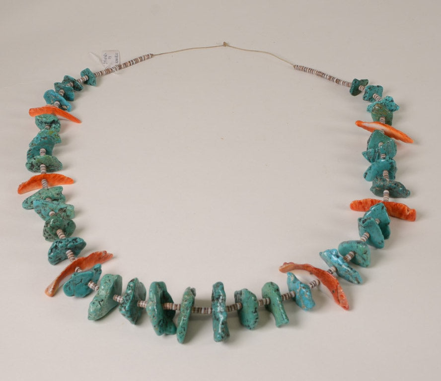 Navajo Heishi Necklace with polished Turquoise nuggets and carved and polished Shell