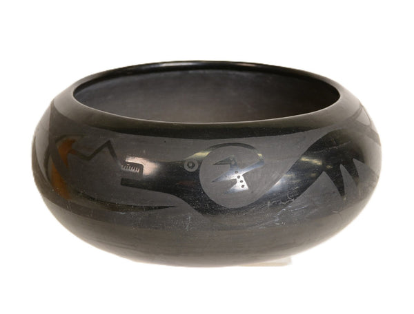 San Ildefonso Pueblo Blackware Pottery Avaynu Bowl by Maria + Julian Martinez