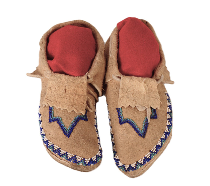 Antique Cheyenne Hide Beaded Moccasins