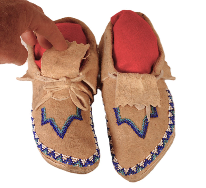 Antique Cheyenne Hide Beaded Moccasins