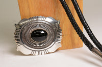 Navajo Bolo / Buckle Set Sterling Silver and Onyx by Tommy (Thomas) Singer