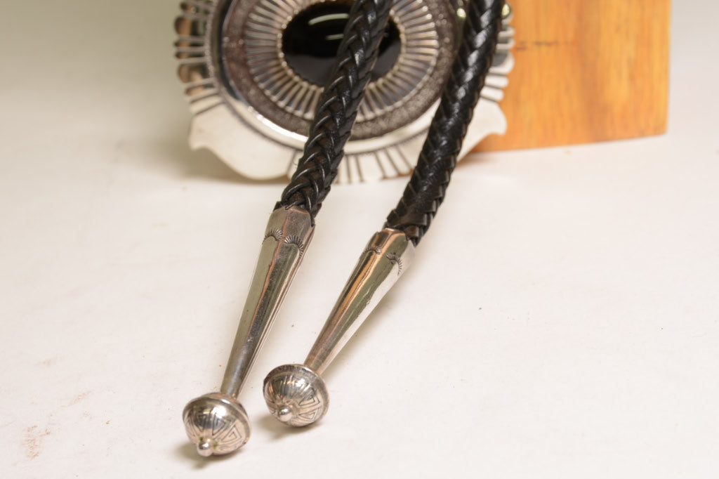 Navajo Bolo / Buckle Set Sterling Silver and Onyx by Tommy (Thomas) Singer