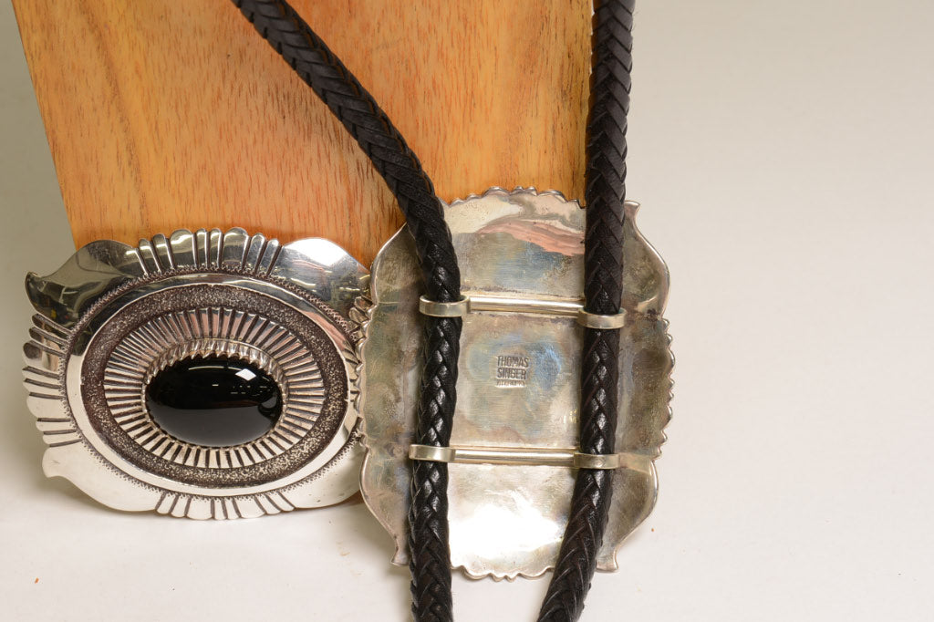 Navajo Bolo / Buckle Set Sterling Silver and Onyx by Tommy (Thomas) Singer