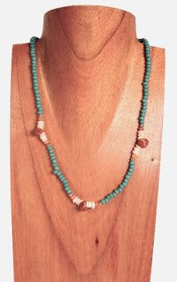 Navajo Rolled Turquoise Beads and Coral Necklace