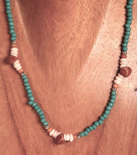 Navajo Rolled Turquoise Beads and Coral Necklace