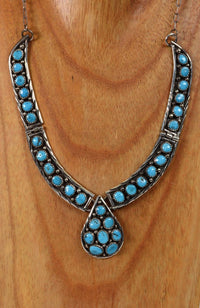 Navajo Chocker Necklace With Turquoise Settings