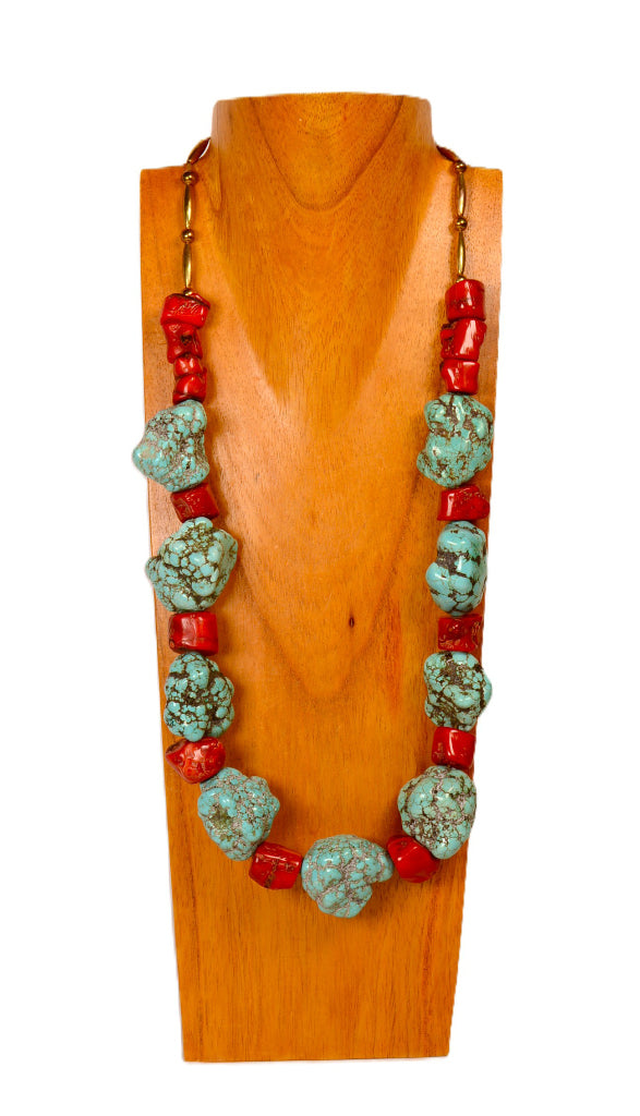 Navajo Turquoise and Coral Necklace