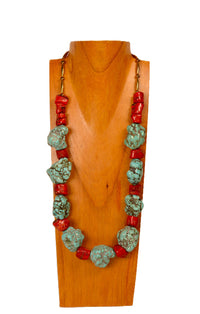 Navajo Turquoise and Coral Necklace