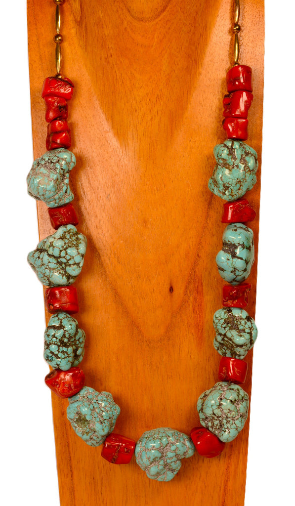 Navajo Turquoise and Coral Necklace