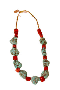 Navajo Turquoise and Coral Necklace