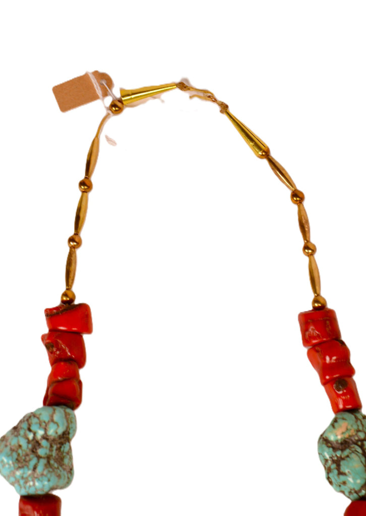 Navajo Turquoise and Coral Necklace