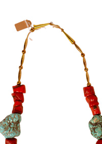 Navajo Turquoise and Coral Necklace