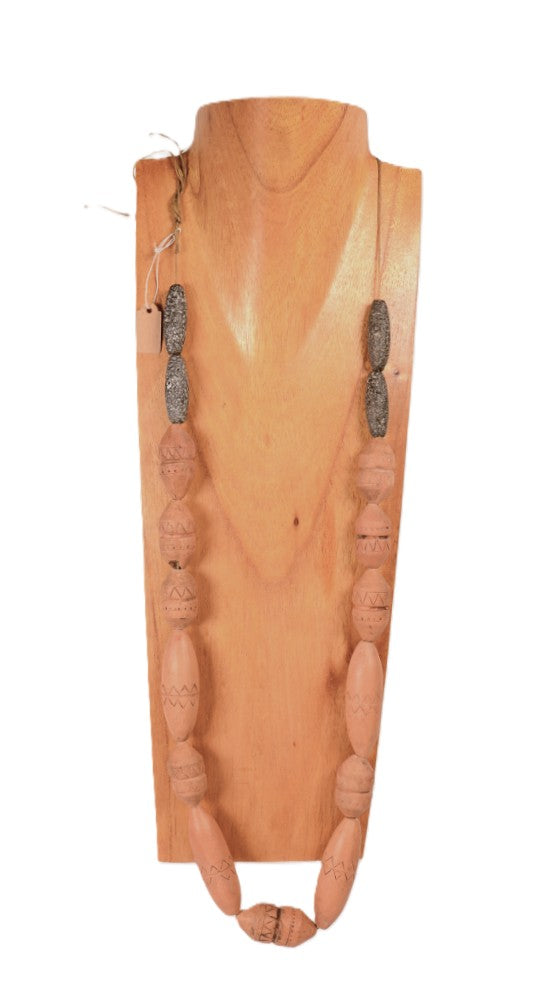 African Terra Cotta and Stone Bead Necklace