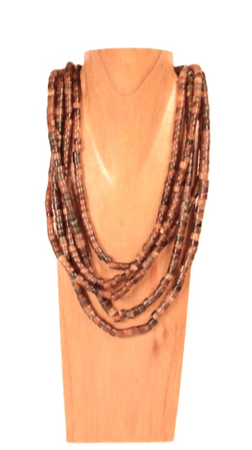 Vintage 5 Strand Amber Horn Bead Necklace