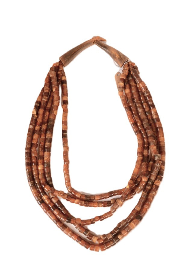 Vintage 5 Strand Amber Horn Bead Necklace