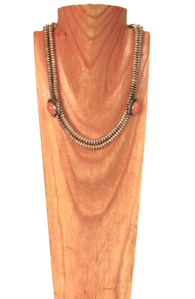 Fine Sterling Silver and Coral Navajo Necklace