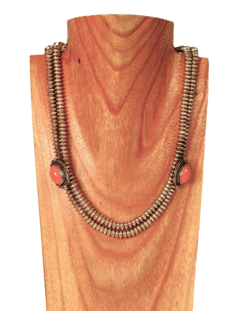 Fine Sterling Silver and Coral Navajo Necklace