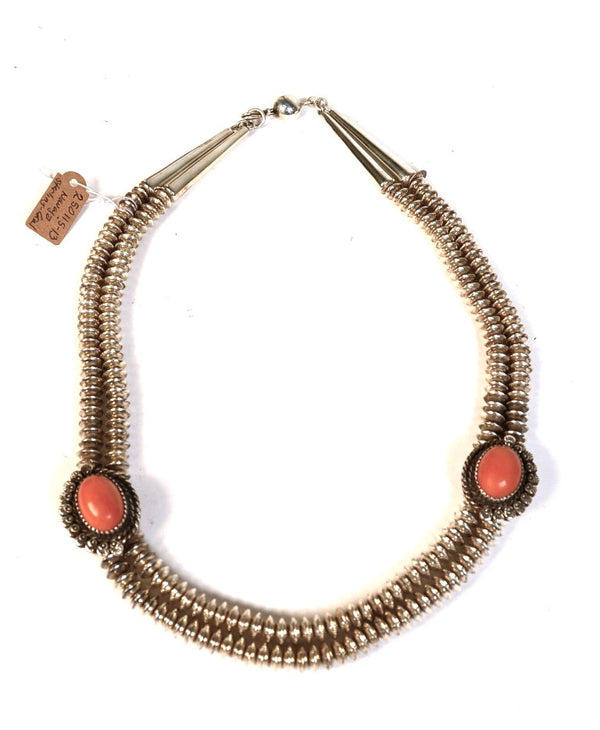 Fine Sterling Silver and Coral Navajo Necklace