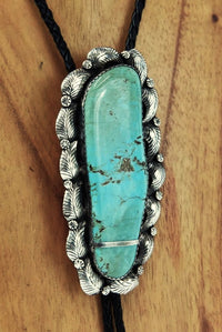 Navajo Bolo Tie - Sterling Silver with large Turquoise setting