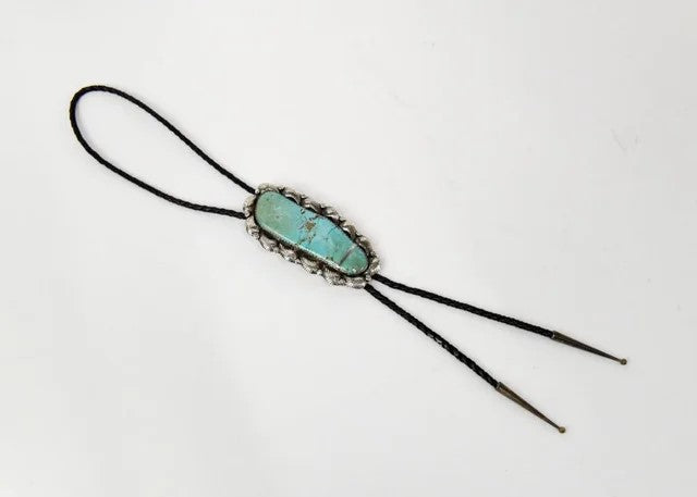 Navajo Bolo Tie - Sterling Silver with large Turquoise setting