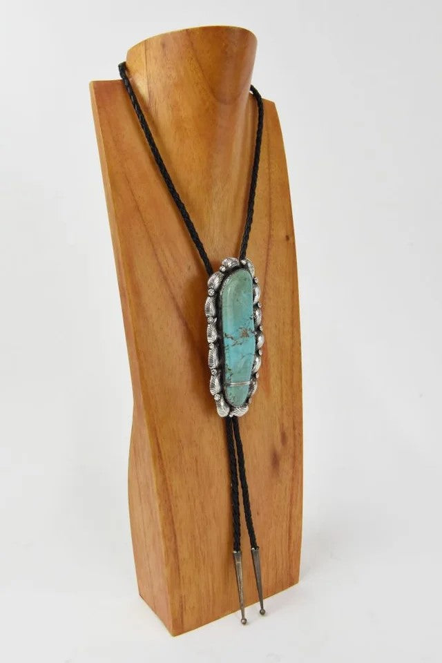 Navajo Bolo Tie - Sterling Silver with large Turquoise setting