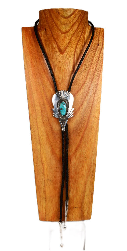 Vintage Navajo Sterling Silver Overlay Bolo with Fine Turquoise