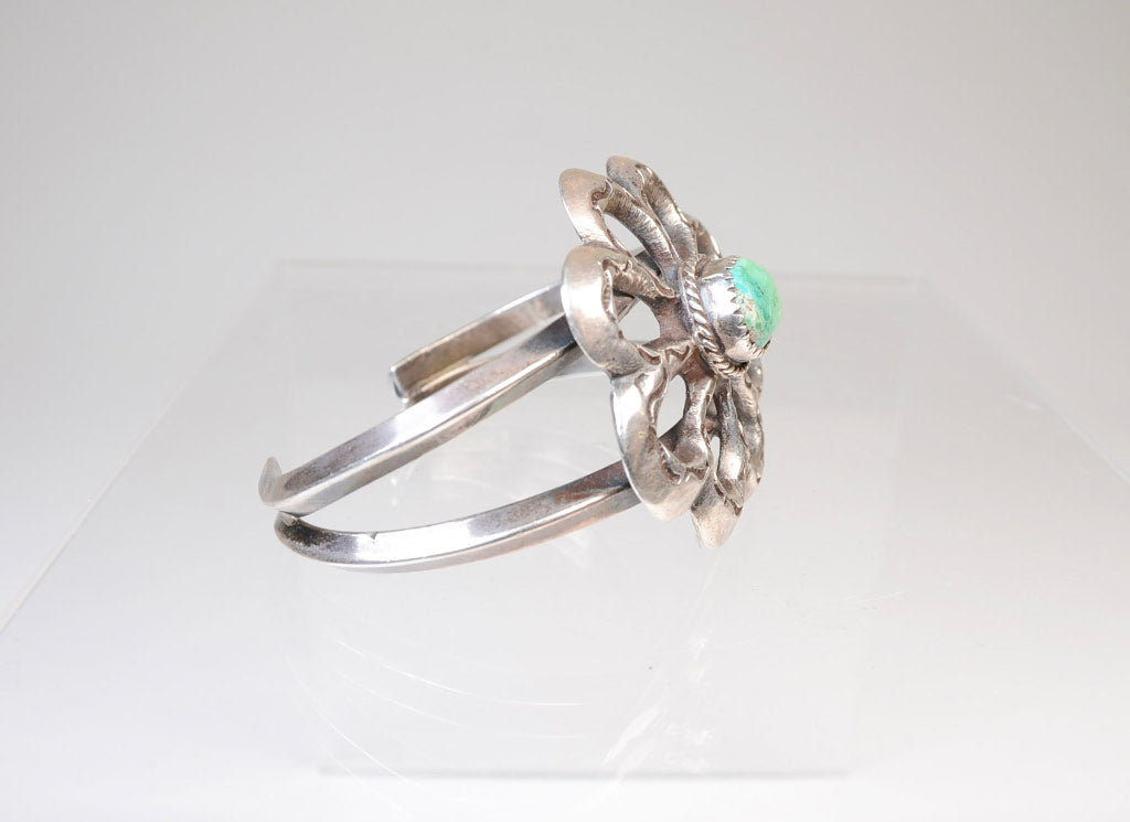 Navajo Sand Cast Cuff Bracelet with Nevada Green Turquoise