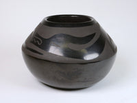 Vintage San Ildefonso Pueblo Blackware Pottery Jar with Water Serpent Avaynu