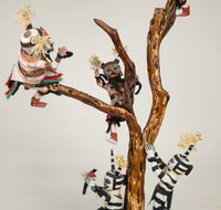Hopi Kachina Scene: 5 Koshare Kachinas Climbing Tree