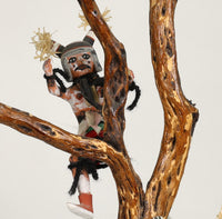 Hopi Kachina Scene: 5 Koshare Kachinas Climbing Tree