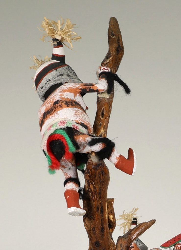 Hopi Kachina Scene: 5 Koshare Kachinas Climbing Tree