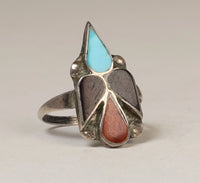 Zuni Sterling Silver Inlaid Bird Ring Size 5