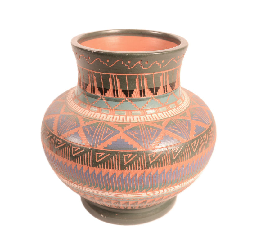 Navajo Carved Jar Pottery By Paula Nez